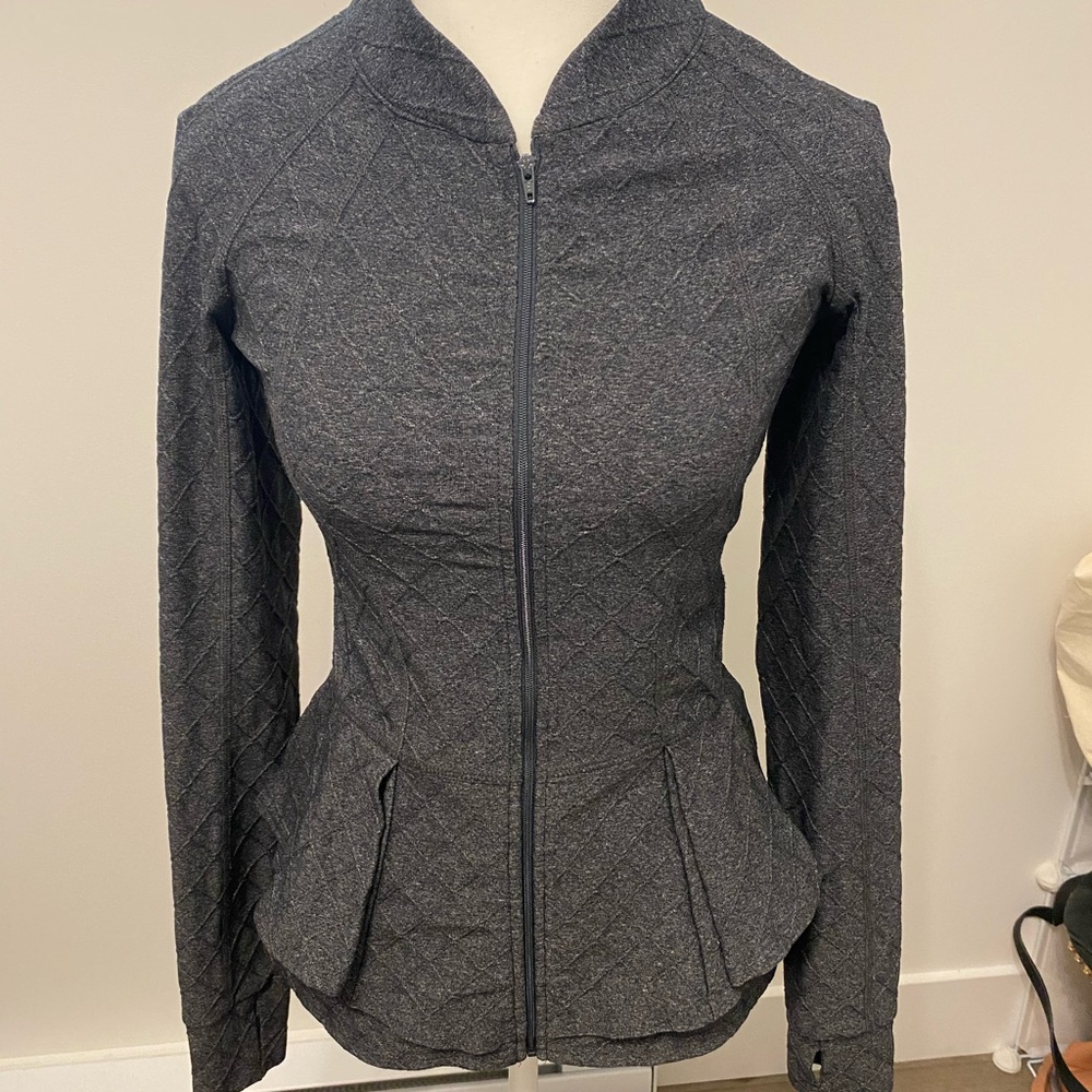Anthropologie Quilted Zip-Up Sweatshirt - Dark Gray